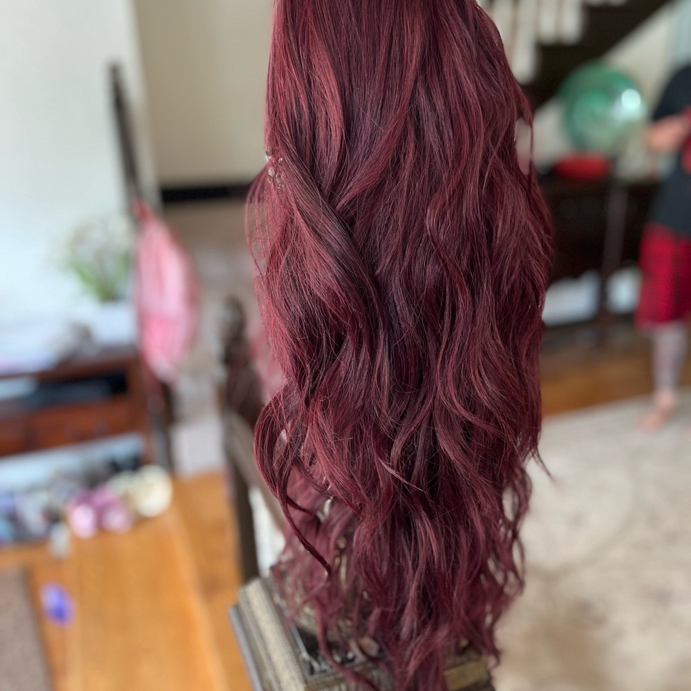 Luxurious Deep Red Wavy Hair Extension